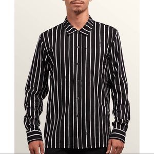 Volcom Noa Noise Black & White Striped Long Sleeve Button Down M